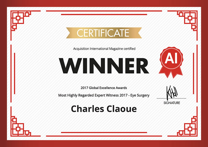 Expert Witness, Eye Surgery, 2017 Global Excellence Awards